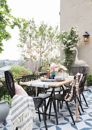 The Finished Patio With The Tile Shop The Look Emily Henderson Outdoor Dining Spaces Modern Outdoor Dining Backyard Furniture
