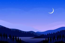 Premium Vector Blue Night Sky With Mountain Landscape Illustration Night Illustration Watercolor Night Sky Landscape Illustration