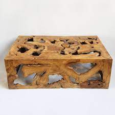 Solid Teak Root Coffee Table Made From Reclaimed Slices Pieced Together Sealed And Wax Finish Coffee Table Furniture Design Solid Coffee Table Coffee Table