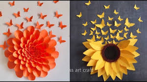 Yellow paper craft flowers for wall decoration. 3 Awesome Wall Decor Ideas With Paper Flowers And Paper Butterflies Youtube