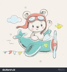 Cute Little Bear Flying On A Plane Cartoon Hand Drawn Vector Illustration Can Be Used For B Hand Drawn Vector Illustrations Children Illustration Baby Tshirts