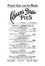 Ahrens Bros Pies Denver Los Angeles 1930s Vintage Menu Los Angeles Bros