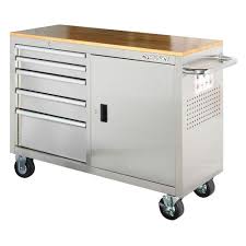 Husky 46 In Stainless Steel 5 Drawer 1 Door Mobile Work Center Hotc4605j0qbd At The Home Depot Storage Drawers Home Office Furniture