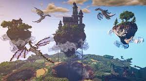 Fantasy scenery with floating islands in the sky, digital painting; Fantasy Castle Islands Minecraft Timelapse Speed Build Youtube