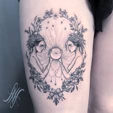 Cool gemini symbol tattoo idea for upper back. 63 Stunning And Non Boring Gemini Tattoos Our Mindful Life