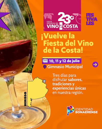 🍷✨ ¡Vuelve la Fiesta del Vino de la Costa! #berisso #vinodelacosta Del 10 al 12 de julio te esperamos para celebrar una de las tradiciones más queridas de nuestra región. Tres días