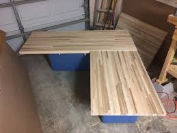 I was planning on making a desk from a butcher block and these steel legs. Diy Pipe Butcher Block L Desk