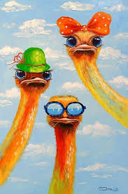 Olha Darchuk Ostriches Friends Animal Paintings Funny Paintings Art