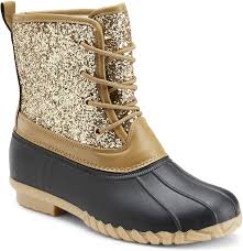 New ugg classic short cosmos sequin shearling boot sz 7 silver/gold. Amazon Com Ladies Gold Glitter Duck Boot Size 5 5 Boots