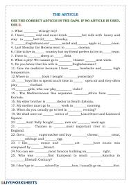 The Article Worksheet In 2020 Articles Worksheet Definite And Indefinite Articles English As A Second Language Esl