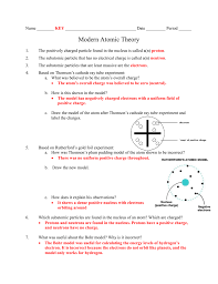 The clean worksheet uses plain text with the following questions to be answer in order to study atomic. Modern Atomic Theory Key