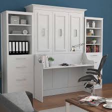 Sleek, simplistic design, yet based on classic, dark stained wood. Bed Room Porter Full Portrait Wall Bed With Desk And Two Side Towers In White Costco