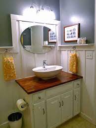 For instance, if you have a set of cabinets that are completely separate from the rest, you could use butcher block over that area and tie the color of the wood in somewhere else in the kitchen. Unbelievable Budget Bathrooms Bathroom Makeovers On A Budget Bathroom Makeover Painted Vanity