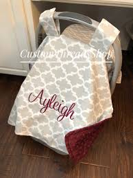 Monogrammed Carseat Canopy Personalized Carrier Cover Baby Girl Gift Boy Gift Gift For Girls Car Seat Blanket Tent Gray Grey Baby Girl Blankets Minky Baby Girl Gifts Personalized Baby Gifts