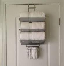 Trendy Back Door Mounted Iron Towel Storage Hang On White Wooden Bathroom Doors As Space Saving Accesor Bathroom Towel Storage Bath Towel Storage Towel Storage