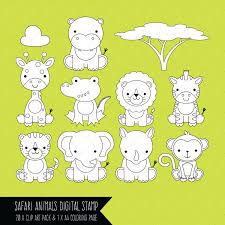 Safari Baby Animals Clipart Digital Stamps Coloring Page Etsy Safari Baby Animals Animal Clipart Coloring Pages