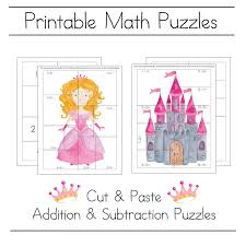Free printable math worksheets for teachers and parents to give students extra practice with basic math make a double puzzle: Princess Math Puzzle Printables For Kindergarten