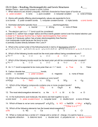 Polar protic vs polar aprotic vs nonpolar: Ch 11 Quiz Bonding Electronegativity And Lewis Structures A