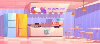 Frozen dessert could also be served with alternative. Download Ice Cream Shop Interior With Fridge And Tables For Free Ice Cream Shop Anime Background Cartoon Background