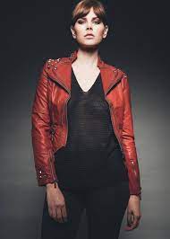 Red Studded Pu Leather Slim Fit Moto Jacket Red Studs Faux Leather Moto Jacket Moto Jacket Dress