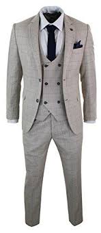 Get climate conscious ✈ delivery now. Mens 3 Piece Cream Beige Blue Check Double Breasted Waistcoat Suit Cream 36 Double Breasted Waistcoat Suits Mens Suits