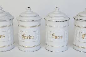 White canister set with wood lids for crocks. Cafe And Sucre Kitchen Canisters French Enamelware White Pair Of Canisters Kitchen Storage Home Living Vadel Com