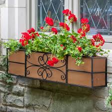 36 In W X 9 75 In H Black With Copper Painted Liner Metal Hanging Window Box Lowes Com In 2020 Window Box Hanging Window Boxes Wrought Iron Window Boxes