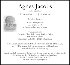 Traueranzeigen von Agnes Jacobs