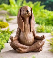 Yoga Pose Rabbit Resin Garden Statue With Look Of Carved Wood All Statues Sculptures Deck And Patio Yard Patio Wind And Weather Animal Statues Garden Animal Statues Garden Statues
