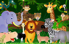 Jungle Animal Wallpaper Tropical Safari Design Muralswallpaper Animal Mural Jungle Animals Mural Cartoon Jungle Animals