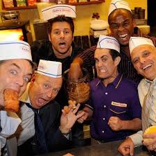 From L To R Timothy Omundson Corbin Bensen James Roday Whit Hertford Dule Hill And Kurt Fuller Acting Kooky Psych Tv Psych Shawn And Gus