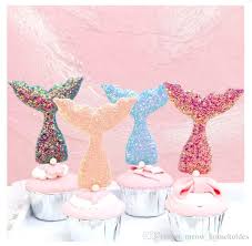 6 Pcs Set Glittering Mermaid Tail Cake Topper Under The Sea Ocean Theme Birthday Party Cupcake Decor Wedding Baby Shower Supplies