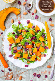 Roasted Winter Squash Cranberry And Almond Salad With Lemon Dijon Balsamic Vinaigrette Averie Cooks Recipe Satisfying Salads Soup And Salad Recipes