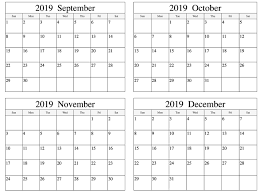 September To December 2019 Calendar Template Calendar Template September Calendar December Calendar