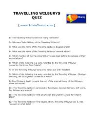 ▻ 1 game sheet jpg file 8x11 there are three questions that we have included the answers to for 1989 trivia how it works: Travelling Wilburys Quiz Trivia Champ
