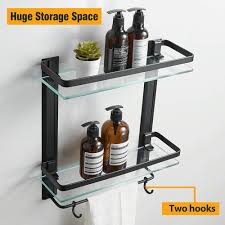 Glass is thick, but quite fiddly to install. 2 Tier Wall Bathroom Shelves Tempered Glass Shelf With Towel Bar Shower Storage Ebay