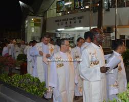 He built the old sacred heart church on stilts which served the catholic community until 1953. Renovated Sacred Heart Cathedral Re Dedicated