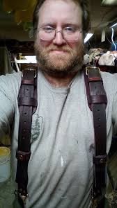 My first complete project, a pair of leather suspenders.