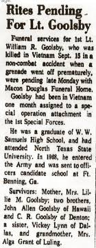 1LT William Ray Goolsby Jr. (1946-1970)