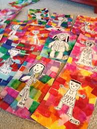 Tissue Paper Collage With Self Drawn Image Cours D Art Maternelle Dessin Bonhomme Art Elementaire