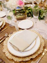 They're used as an underplate for the main plates or taken. Place Setting With Gold Charger Plate Photography Kortnee Kate Photography Read More H Gold Charger Plate Gold Charger Plates Wedding Wedding Place Settings