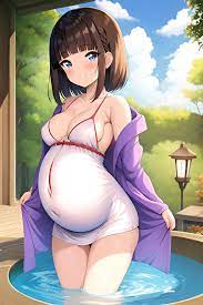Anime Pregnant Small Tits 60s Age Happy Face Brunette Pixie Hair Style  Light Skin Illustration Yacht Back View Bathing Bathrobe  3663530655468908865 