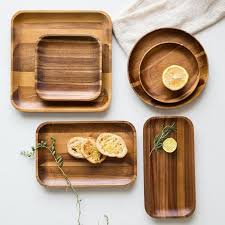 Boho Chic Wooden Tray Dinner Plate Acacia Round Square Rectangle In Dishes Tea Coffee Tealovers Coffeelovers Dinner Plates Wooden Tray Dessert Tea
