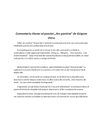 Ea devine premiantă, iar el se schimbă prea mult în rău. 331200269 Comentariu Literar Al Poeziei Ars Poetica De Grigore Vieru Docx