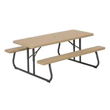 Lifetime 6 Ft Heather Beige Folding Picnic Table 60244 The Home Depot Folding Picnic Table Picnic Table Patio Table