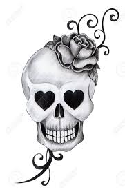 Coloriages squelette sucre roses fleurs coloriage tete de mort dessins calavera tete de mort. Tatouage De Crane Dessin A La Main Sur Papier Banque D Images Et Photos Libres De Droits Image 34461198