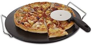 Amazon Com Pizza Stone For Oven Grill Black Glaze Bbq Baking Stone Round Ceramic With Cutter Handle Set Non Stain 1 Baking Stone Pizza Stone Stone Pizza Oven