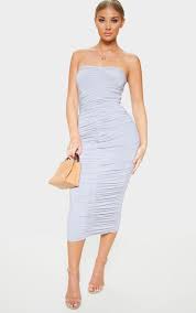 Grey Extreme Ruched Bandeau Midi Dress Striped Midi Dress Midi Dress Strapless Dress Formal