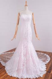 Speechless light pink lace dress (wedding,holiday). Chic Mermaid Strapless White Lace Pink Satin Wedding Dress With Bow