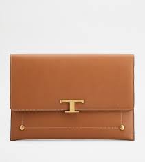 Woman Brown T Timeless Envelope Clutch In Leather Large Xawtsani404rorpzs410 Tods